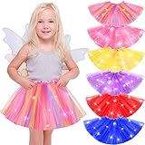 6 Pcs LED Light up Tutu Multicolor Tulle Skirts Princess Ballet Dance Dress for Girls Ballet Class Daily Wear, 2-8 Year(Elegant Color)