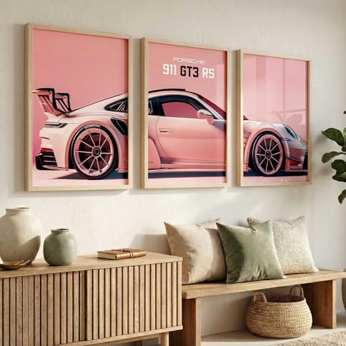 Image of walllane Big Porsche Car Framed Posters Gift Items for Boys Room Wall Decoration Bedroom Living Room Office Studio Decor | Car Poster Frame for Wall Decor Set Of 3 Size (19x25 inch), Framed