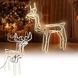 ECD Germany LED Magic animiertes Rentier mit motorgesteuertem hin und her bewegegenden Kopf 85 x 98 cm, Warmweiß, IP44 Außen/Innen, Elch, Weihnachtsbeleuchtung Weihnachtsdeko Weihnachten Lichtschlauch