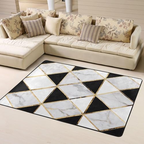 Tapis motif marbre haut de gamme antidérapant et doux pour salon - 3