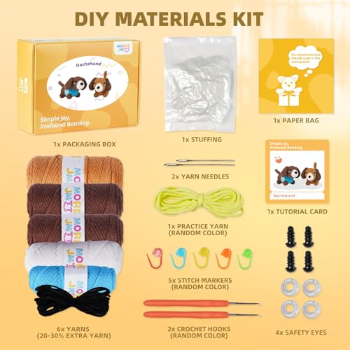 Image of MOREJMTT Crochet Kit for Beginners, Learn to Crochet, Include Easy Knitting Soft Yarn, Step-by-Step Video Tutorial, Hook, Holiday Birthday Gift for Adults (Sausage Dog)