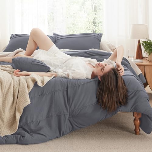 Image of Bedsure King Comforter Set - 4 Pieces Pinch Pleat Bed Set, Dark Grey Boho Bedding for All Season, 1 Soft Comforter, 2 Pillowcases, 1 Decorative Pillow