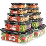 Rainberg Food Storage Containers - 20 Pieces (10 containers & 10 Lids) Leak Proof, Airtight Food Containers with Lids, Stackable, Freezer, Microwave & Dishwasher Safe (Black)