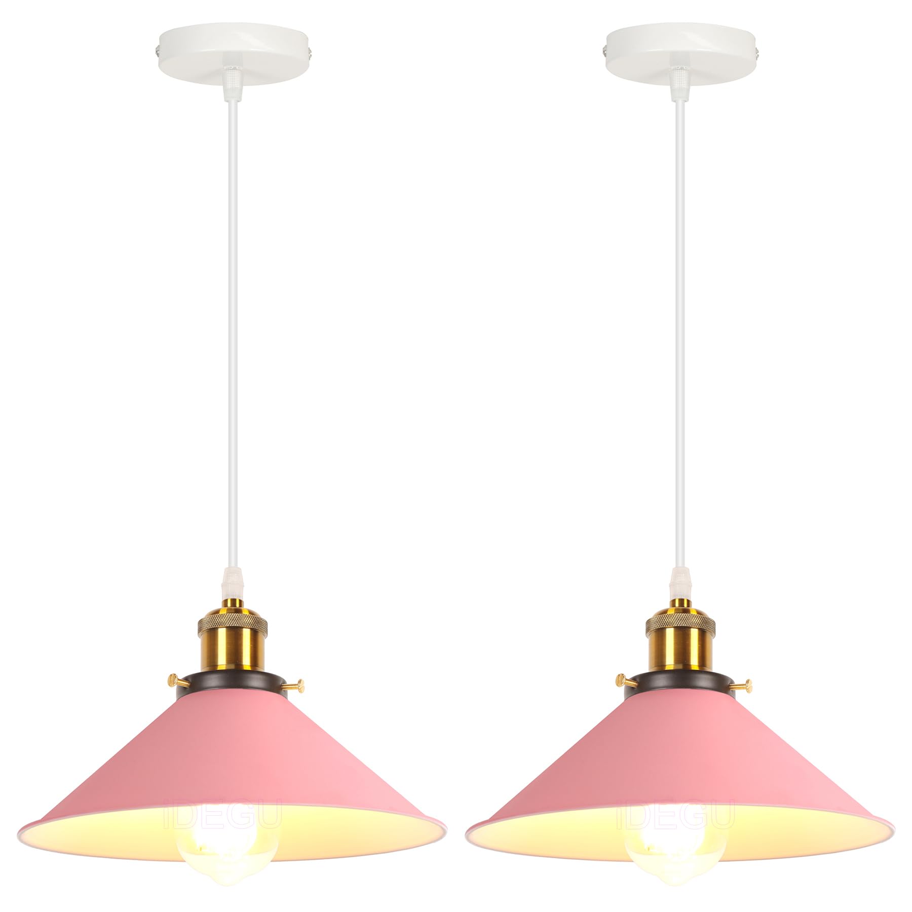iDEGU 2 Stück Pendelleuchten, 26cm E27 Vintage Hängelampe Retro Lampenschirm aus Metall Moderne Deckenleuchte Hängeleuchte für Esszimmer Wohnzimmer Küche Schlafzimmer Restaurant (Rosa)