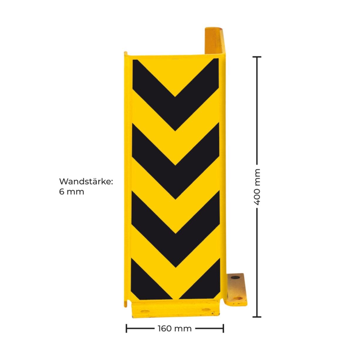 K.57 Anfahrschutzprofil L-Form, Stahlblech, pulverbeschichtet, gelb/schwarz, 160x400x6 mm, für Regale und Wände