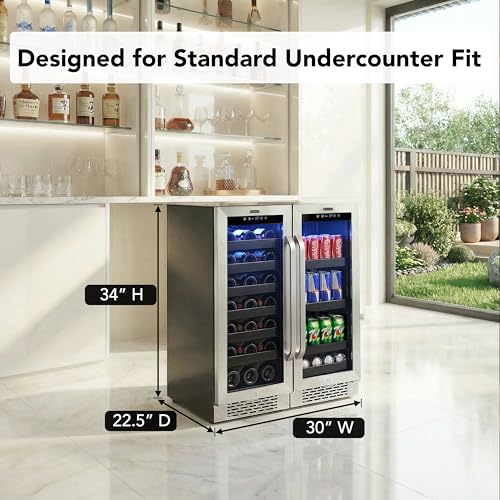 Image of Whynter Wine Refrigerator Bundle 30 Inch 33 Bottle and 128 Can Built-in Stainless Steel Compressor Wine and Beverage Refrigerators with LED display