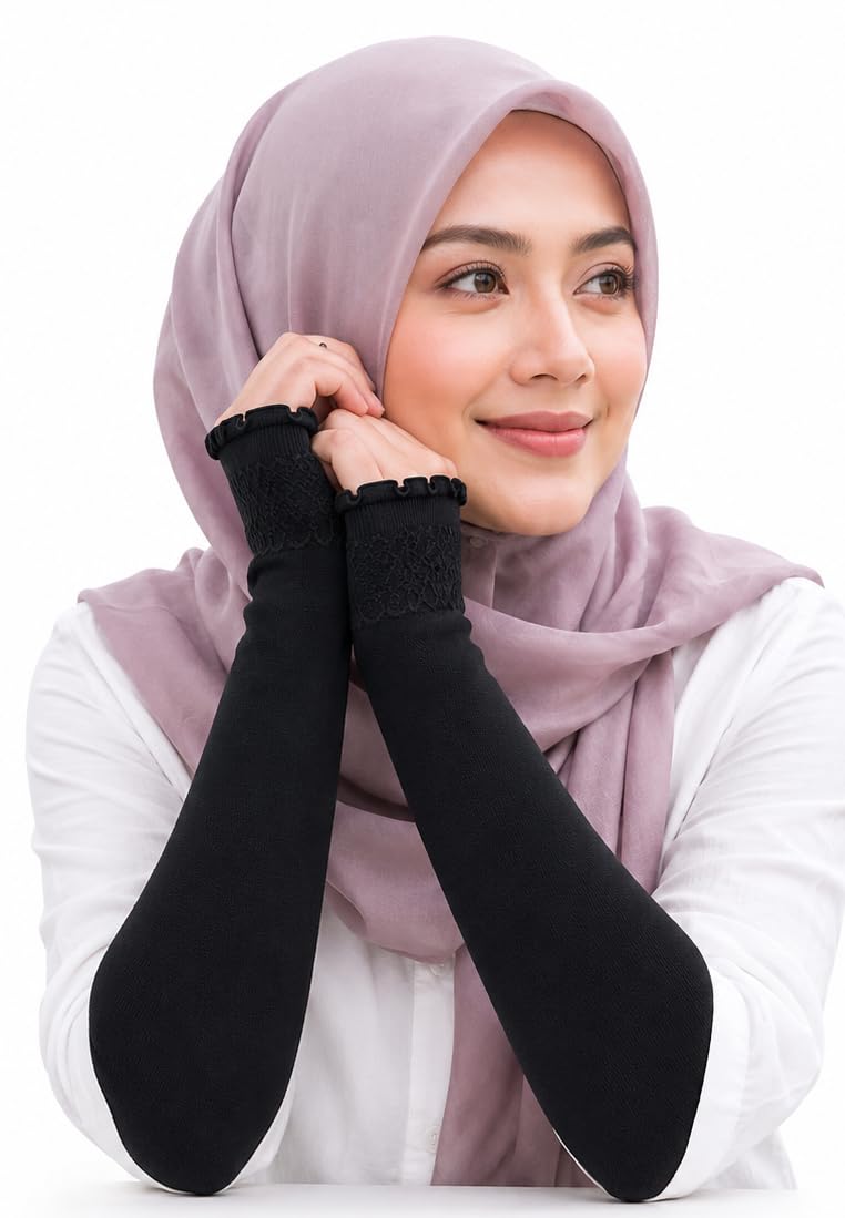 abeeha Stretchable Black Arm Sleeves for Women and Girls, 2 Pairs, Soft Fingerless Arm Extender, UV Sun Protection Hand Cover for Daily Use, Biking, Cycling - Elastic & Breathable-picture-10