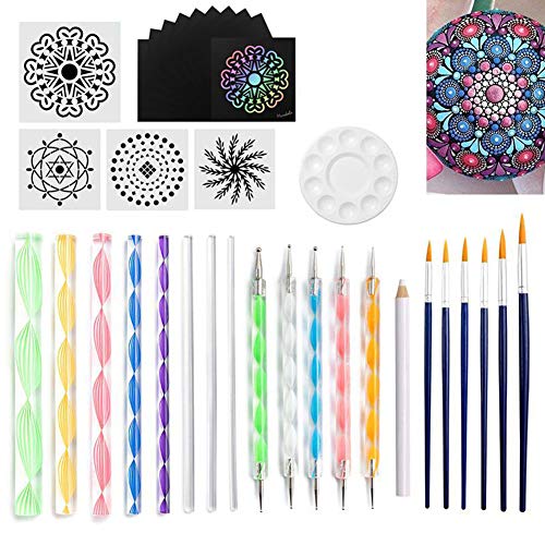 Lot de 35 outils de peinture mandala comprenant pochoirs, tiges en acrylique, plateau de peinture et outils de pointillage double face pour peinture, coloriage, dessin et dessin artistique Cover