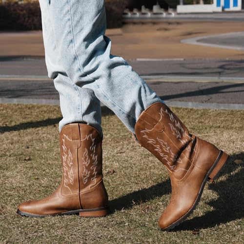 Western Cowboy Boots for Men Embroidered Square Toe Comfortable Chunky Heel Fashionable Retro Stylish Boots4