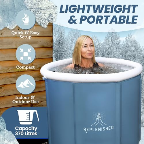 Replenished Portable Ice Bath Grey with Dome Lid,Ice Bath Tub for Cold Water Therapy, and Athletes, 370 Litre Cold Plunge Tub with Thermo Lid, Protective Cover and Thermometer - Image 4