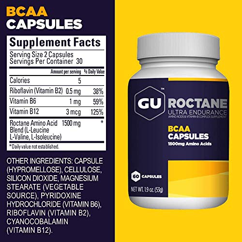 GU Energy Roctane Ultra Endurance Branch Chain Amino Acid and Vitamin B Exercise Recovery Capsules,Informed Choice, Energy for Before, During or After Any Workout, 60-Count Bottle - Image 3