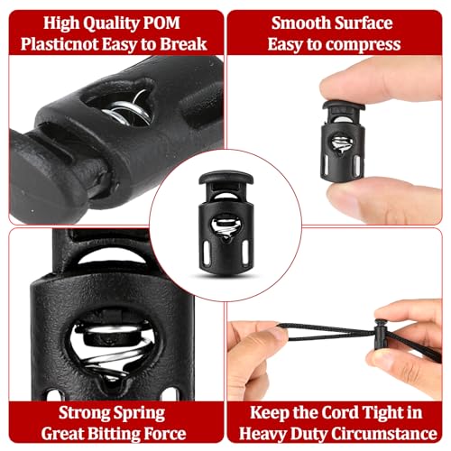 Bewudy 10 Stück Kordel Stopper Universal, Schwarz Kordelstopper 1 Loch, Zugkordel Stopper für bis Ø 5 mm...