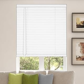 Calyx INTERIORS Room Darkening Vinyl Mini Blinds, Cordless, 1" Slat, 23.5" W x 60" H, White. Inside Mount in Windows 23.75" and Greater; Indoor Window Shades