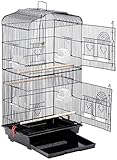 鳥かご バードケージ 大きいケージ 鳥小屋 大型 複数飼い セキセイインコ オカメインコ オウム 文鳥 小鳥 給水器付 (1ブラック)