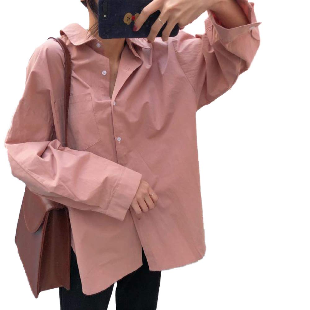 ZZAI Tops Sueltos De Media Longitud - Camisa De Manga Larga con Cuello De Polo Mujer - Tops De Pareja,Pink