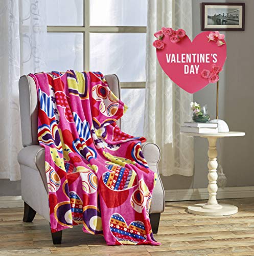Décor&More Amor Eterno Be Mine Love Collection Heart Ultra Plush Throw Blanket (50" X 60") - Neon Hearts #TOP10