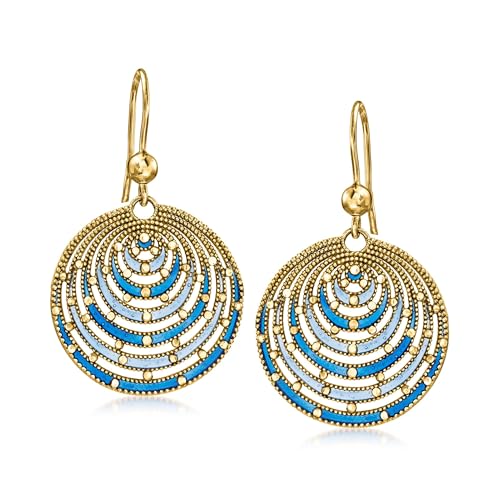 Ross-Simons Italian Blue Enamel Circle Drop Earrings in 18kt Gold Over Sterling