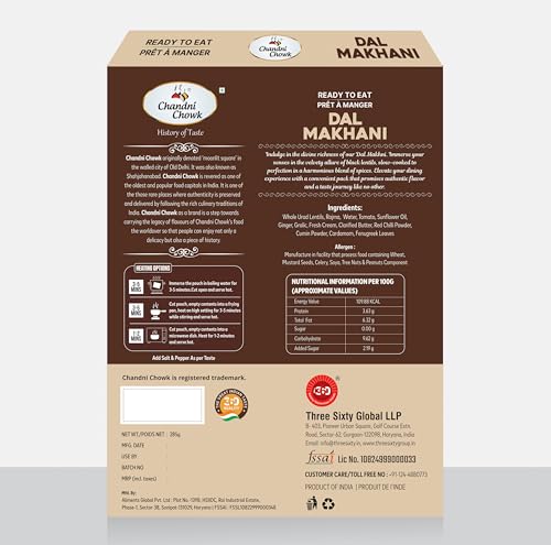 Image of Chandni Chowk Ready to Eat Dal Makhani | Restaurant Style Ready to Eat Creamy Dal Makhani | No Preservatives Or Artificial Colors | 285gm Pack of 1 (Dal Makhani)