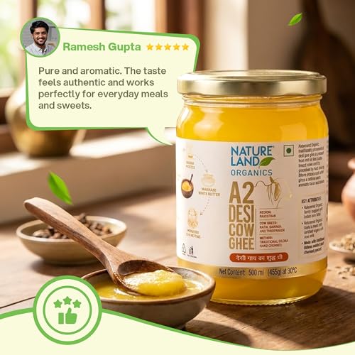 Image of NATURELAND ORGANICS A2 Desi Cow Ghee 500 ml | Traditional Bilona Method
