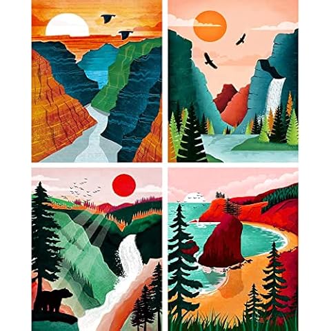 Colorful Paint by Numbers for Adults 4 Pack 16x20inch Canvas DIY Oil Painting Kits with Brushes and Acrylic Pigment - National Park Landscapes Picture for Home Wall Decor (Without Frame) Cover