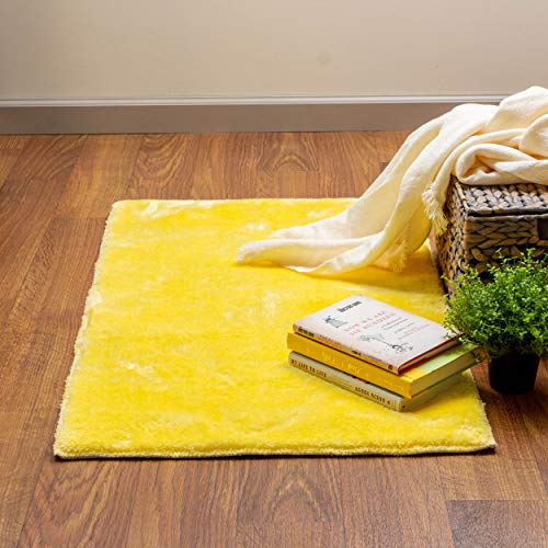 Super Area Rugs Soft Faux Rabbit Fur Washable Rug Small Mat, Yellow 2