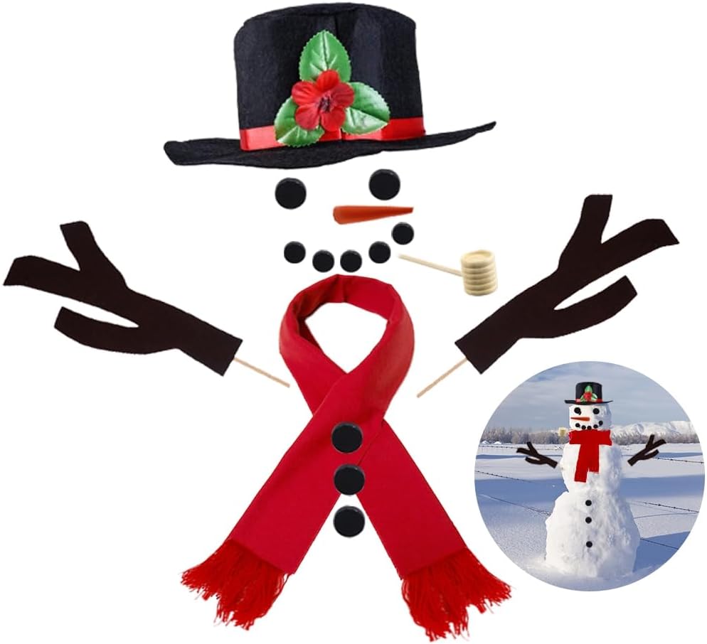 winemana Snowman Decorating Kit Snowman Dressing Making Kit for Winter Christmas Outdoor Snowman Decoration, 16 Pcs