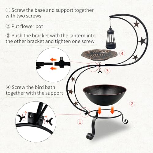 OUISJYER Solar Bird Bath for Outside, Vintage Metal Bath Bowl Standing Birdbaths with Flower Planter for Garden Yard Lawn Decor - Thumbnail 5