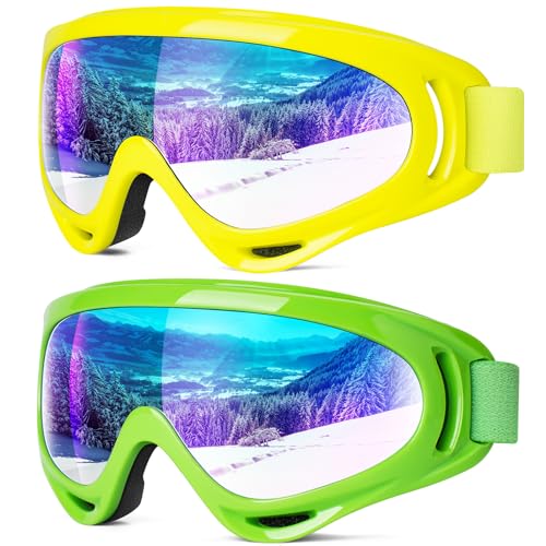 Braylin 2-Pack Snow Ski Goggles, Snowboard Goggles for Men, Women, Youth, Kids, Boys or Girls, Snowmobile Goggles