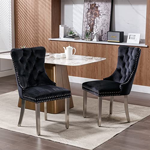 Image of Faux Marble Extendable Dining Table Set for 6 | 63-78.74 inch Expandable Kitchen Table, Faux Marble Finish, 6 Black Velvet Tufted Chairs, Dinner Party Family Gathering Apartment