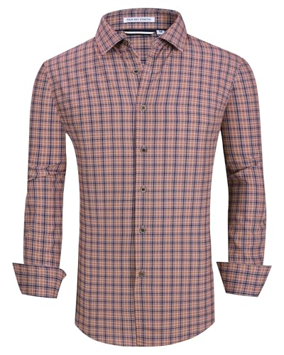 Alex Vando Mens Button Down Shirts Wrinkle Free 4-Way Stretch Print Business Casual Shirt