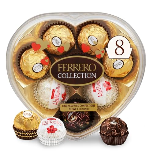 Ferrero Collection Valentine's Day Heart Gift Box, 8 Assorted Hazelnut, Dark Chocolate and Coconut Treats, 3.1 oz