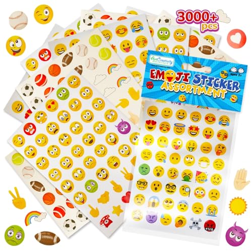 ArtCreativity 3000+ Emoticon Stickers for Kids Includes 12 Packs with 72 Sticker Sheets Emoticon Sticker Set for Teacher Classroom Rewards Art Supplies Kids Party Favors Goodie Bag Fillers