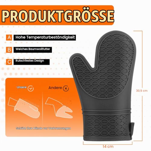 Foto von Silikon Ofenhandschuhe rutschfest Hitzebeständig bis 260°C, Doppelschichtige Topfhandschuhe, Hitzebeständige Kochhandschuhe für Küchenkochen, Backen und Dessertzubereitung