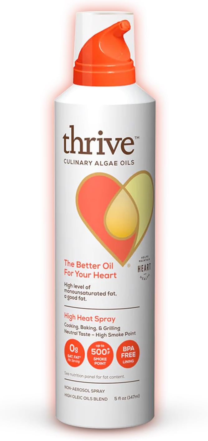 Thrive Cooking Spray – Everyday Algae Oil Culinary Blend High Heat Spray, Heart and Health-Conscious, Rich in Omega-9 Monounsaturated Fat (85%), Low Omega-6, Blended with UltraSun, 5 fl oz, 1 Pack