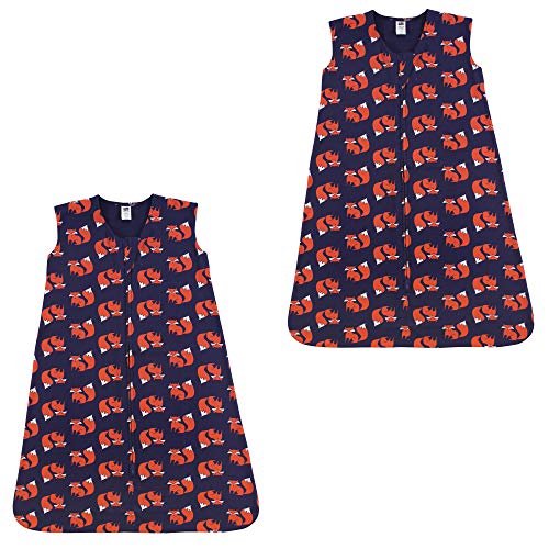 Hudson Baby Unisex Baby Cotton Sleeveless Wearable Sleeping Bag, Fox 2-pack, 12-18 Months US