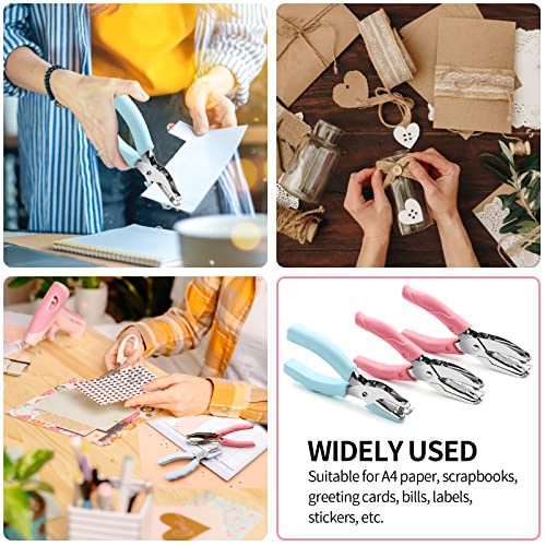 2 Pack Small Hole Puncher, Single Hole Puncher, Handheld Hole Paper Punch 1/4 & 1/8 Inch, Metal Paper Small Hole Punch With Soft Grip For Craft Paper Tags Diy Scrapbook Tool (Blue/Pink) #TOP6
