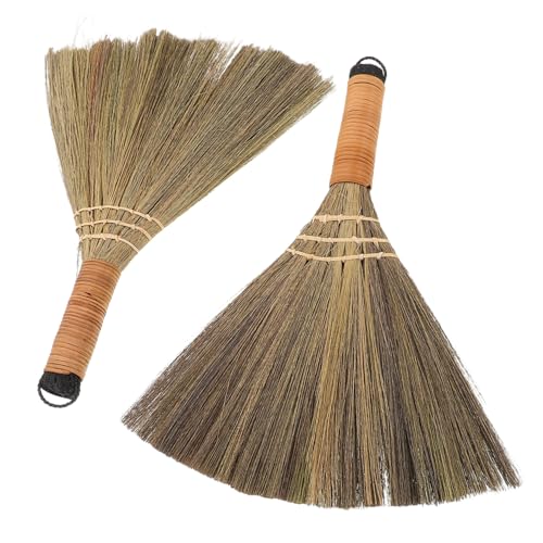 SMASOLO 2pcs Indoor Grass Brooms with Soft Protective Bristles Ergonomic Handheld Floor Sweeper for Table Kitchen Bedroom Cleaning Asian Handmade Craft for Versatile Dust Removal