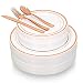 Rose Gold Plastic Dinnerware 130 Pieces, 26 Guests            