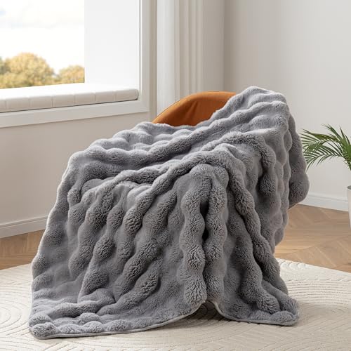 Berkshire Faux Fur & Velisse Reversible Throw - Ultra Soft Plush Blanket for Couch and Bed Luxury Fluffy Sofa Decor 50 x 60 Chateau Grey