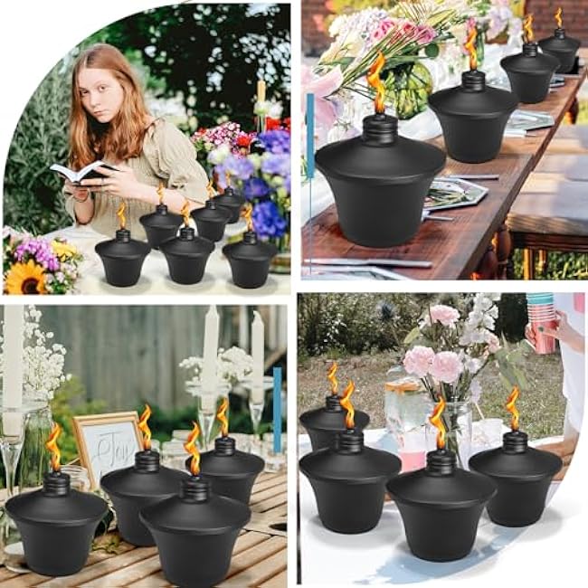 4-Pack Citronella Tabletop Torches, 14.5 oz Table Top Torches for Outdoor, Metal Oil Burner Candles, Garden Torches with Fiberglass Wick for Yard, Patio, Deck, Garden, Party, Landscape