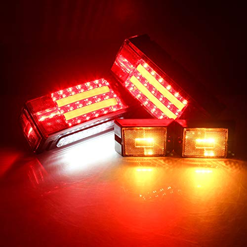 Image of LINKITOM New Submersible LED Trailer Light Kit, Super Bright Brake Stop Turn Tail License Lights for Camper Truck RV Boat Snowmobile Over 80 inch Inches