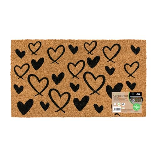 JVL Eco-Friendly Latex Backed Coir Entrance Doormat, 40x70cm - Hearts