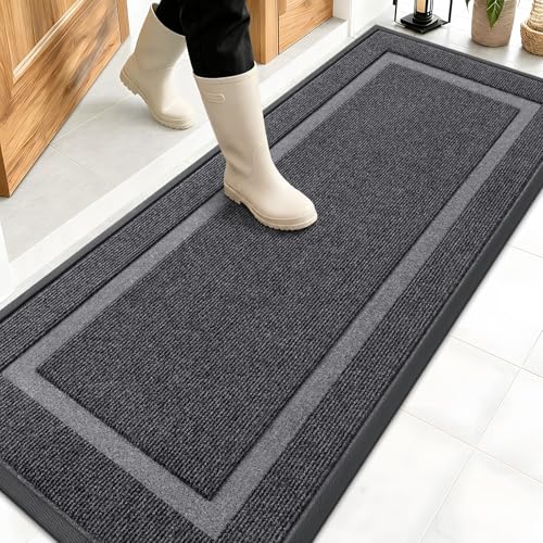 Image of OLANLY Front Door Mat Indoor Outdoor Entrance, Waterproof All-Season, All-Weather Doormat, Sturdy Natural Rubber, Fade Resistant, Low Profile, Easy Clean Patio Porch Entryway Mat, 59x20, Grey