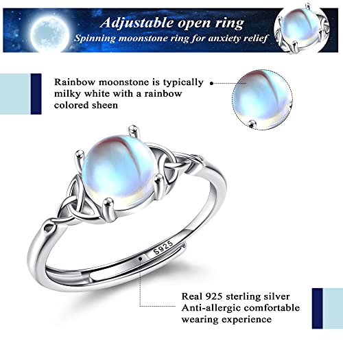 Bague pierre de lune argent 925 ajustable style celte - 7