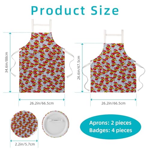Tablier de cuisine multicolore à motif poules avec 4 broches