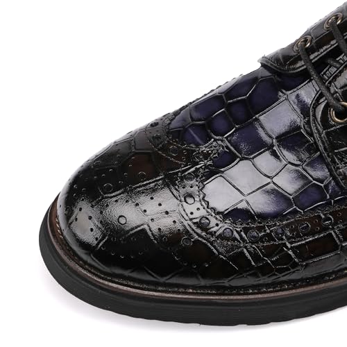 Image of Lace-up Oxfords Brogue Wingtip Shoes for Men Two Color Mix,Crocodile Pattern