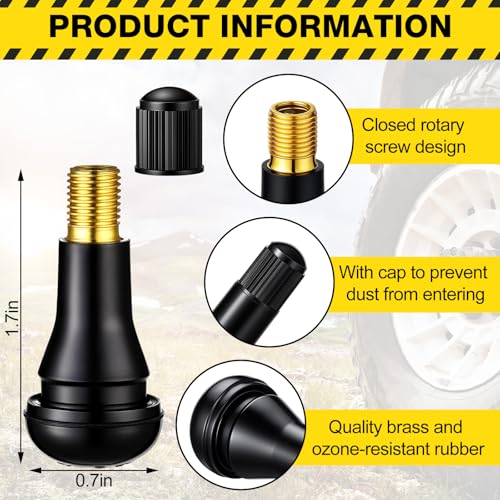 Image of Tallew 300 Pieces TR413 Tire Valve Stems, Rubber Snap-in Tubeless, Black