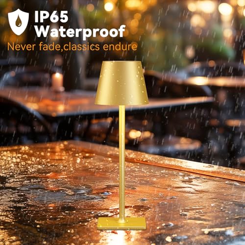 Image of Yogaret 4 Pack Gold Rechargeable Led Cordless Table Lamps,Cordless Lamp with 6000mAh Battery Operated,Wireless Lamp for Restaurant Home Dinner Dining Kitchen Outdoor Patio,Waterproof & Portable