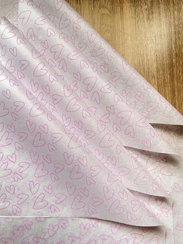 200 Folhas Papel De Seda Premium 30x70cm Estampado Coração Cor:Rosa