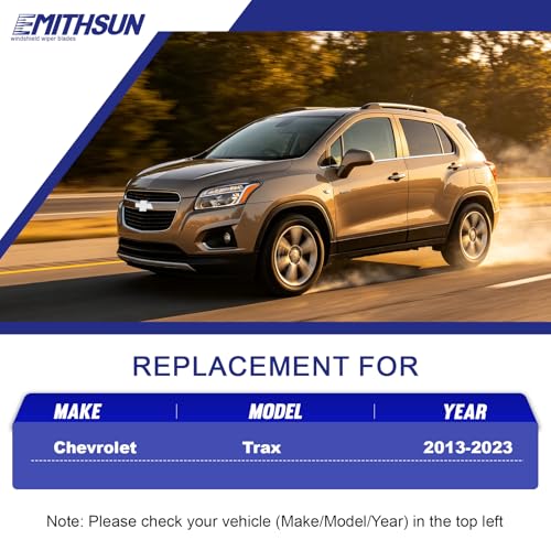 Image of EMITHSUN Replacement for 2013-2023 Chevy Trax Windshield Wiper Blades | 26 inch+14 inch+10 inch,OEM Quality,Front & Rear Wipers,Stable & Quiet Performance,All-Seasons Rubber Wiper Blades,Streak-Free Wiping